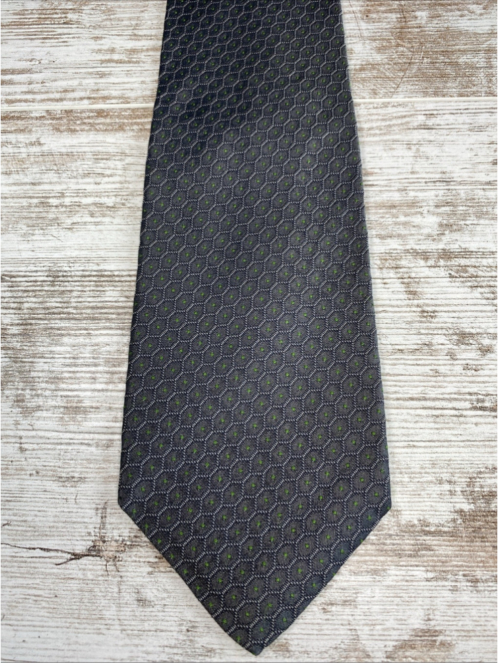 J. Crew Vintage Tie Gray Green Geometric Dot Pattern Silk Classic Mens Necktie